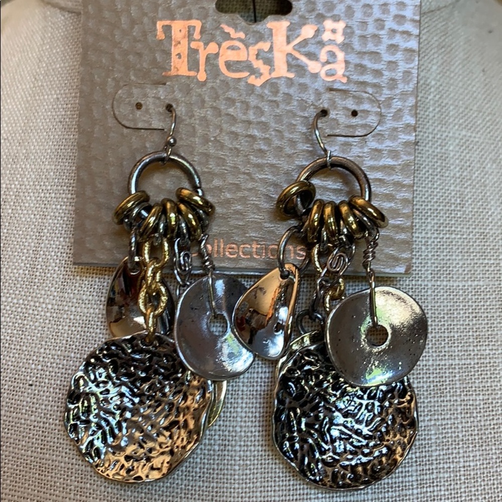 🔆Treska Earrings w/gold and silver textured disks